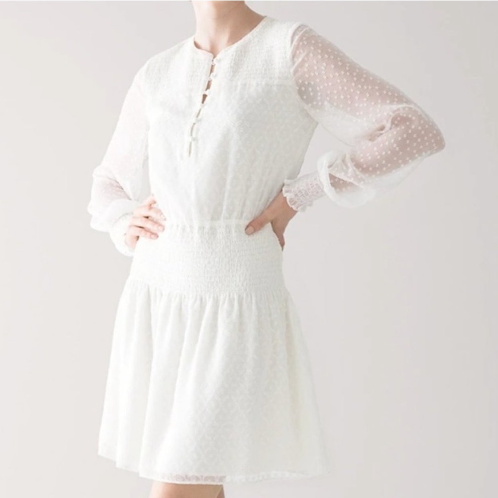 White House Black Market Long Sleeve White Blouson Dress